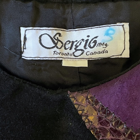 Vintage 1980s patchwork suede & leather purple & black short sleeve top 🇨🇦 - Picture 12 of 14